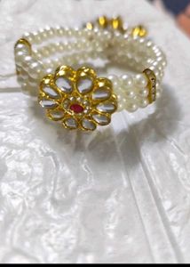 Indian Ethnic Pearl &amp; Kundan Flower Bracelet