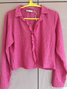 Pink Ruffle Front Top