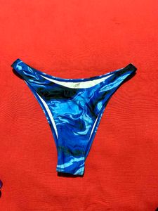 Blue Marble Print Bikini Thong | Size M