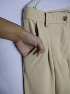 Beige Wide Leg Trousers | Korean Pants