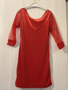 Red Party Dress with Sheer Sleeves