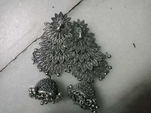 Oxidized Silver Peacock Jhumka Earrings