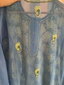 Embroidered Blue Half Kurta