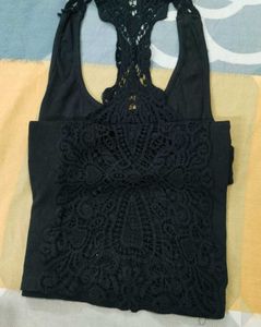 Black Lace Back Tank Top