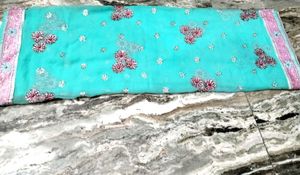Aqua Embellished Saree💥💥🥻 Very Low Price