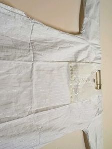 Pretty White Kurta With Lace, Sequin &amp; Thread Work