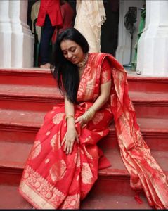 Elegant Red Saree  Whole Stitched