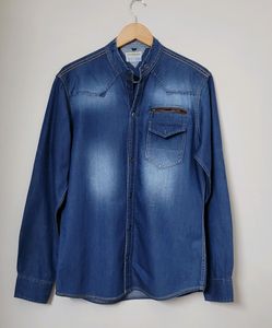Gesture Denim Casual Shirt With Mandarin Collar
