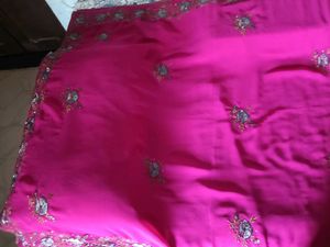 Used Embroidered Chiffon Magenta Color Saree