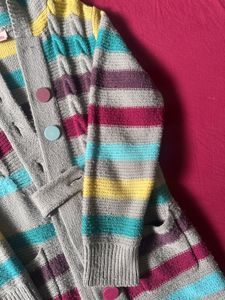 Striped Knit Hooded Cardigan