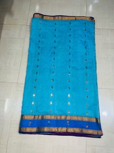 Elegant Blue Silk Saree with Pink Border