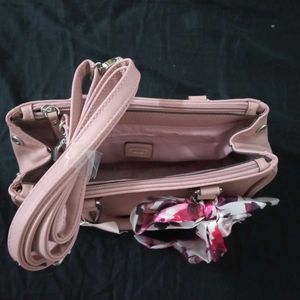 Chic Pink Handbag with Floral Scarf