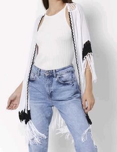 Women White And Black Longline Shrug