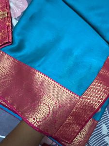 Teal &amp; Gold Saree with Blouse