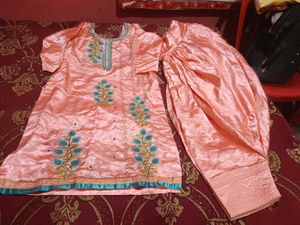 Peach Soft Silk Embroidered Punjabi Salwar Suit