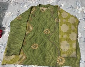 Green Floral Knit Sweater