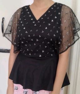 Black Embellished Peplum Top