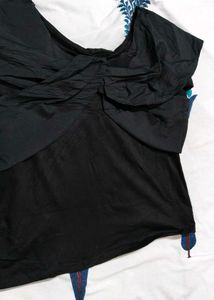 Women Black Cross-Knot V-Neck Top