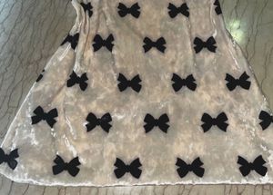 White Velvet Mini Dress With Cute Black Bows