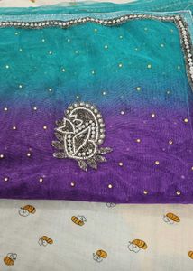 Purple Net Saree With Blouse And Petticoat
