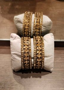 Golden Rhinestone Bangles - Set of 6