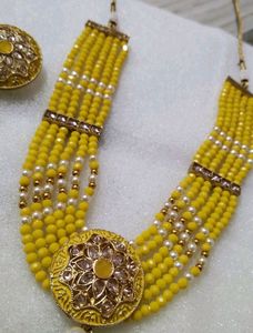 Mustard Colour Necklace With Earings