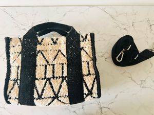 Women Mini Black And beige Tote