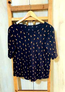 Black Printed Cotton Top Size-36