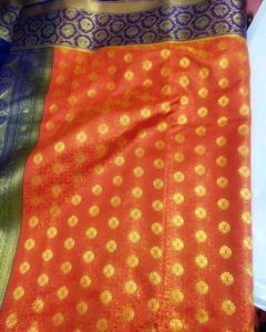 Elegant Dark Orange And Blue Silk Banarasi Sare