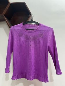 Purple Embellished Knit Top