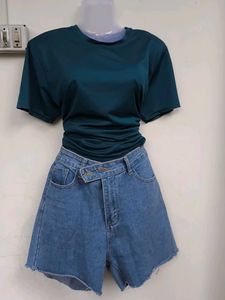 Blue Jean Shorts & Teal Top Set