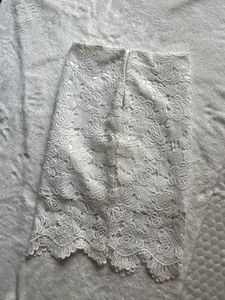 High Waisted White Lace Midi Skirt