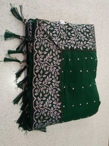 Green Stoned Saree Stylish Border