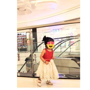 Party Wear Off White And Red Combination Frock For