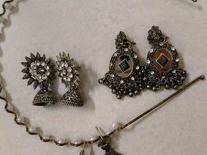 Silver Earring 3 Sets with Pearl Hair Band