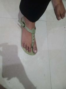 Green T-Strap Sandals