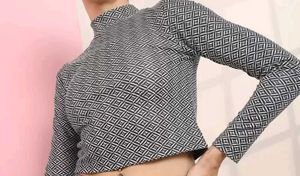 Tokyo Talkies Printed High Neck Jacquard Top