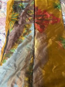 Elegant Mustard Yellow Organza Saree with Subtle F