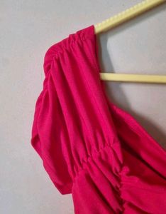 Red Off Shoulder Ruched Dress