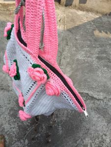 Crochet Floral Tote Bag