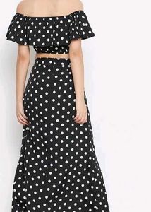 Polka Dot Crop Top &amp; LONG SLIT SKIRT Set