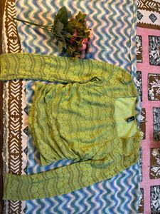 Green Patterned Crop Top