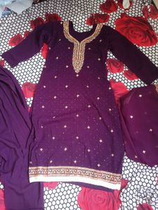 Purple Embroidered Kurta Set