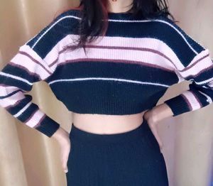 Stylish Striped Knit Crop Sweater – Brand New