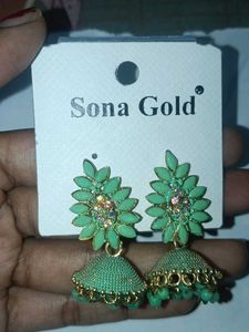 Green Jhumka Earrings