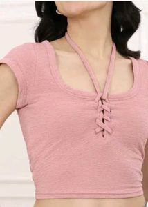 Pink Halter Neck Crop Top