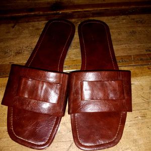 Brown Leather Slides - Size 3.5/4 Can Wear