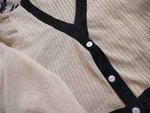 Cream &amp; Black Cropped Cardigan