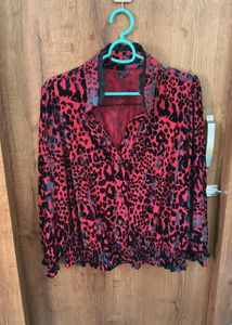 Liz &amp; Me red and black leopard print stretch top.