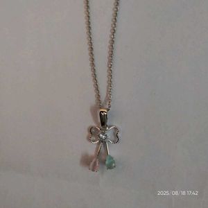 Cute Silver Bow Pendant Necklace